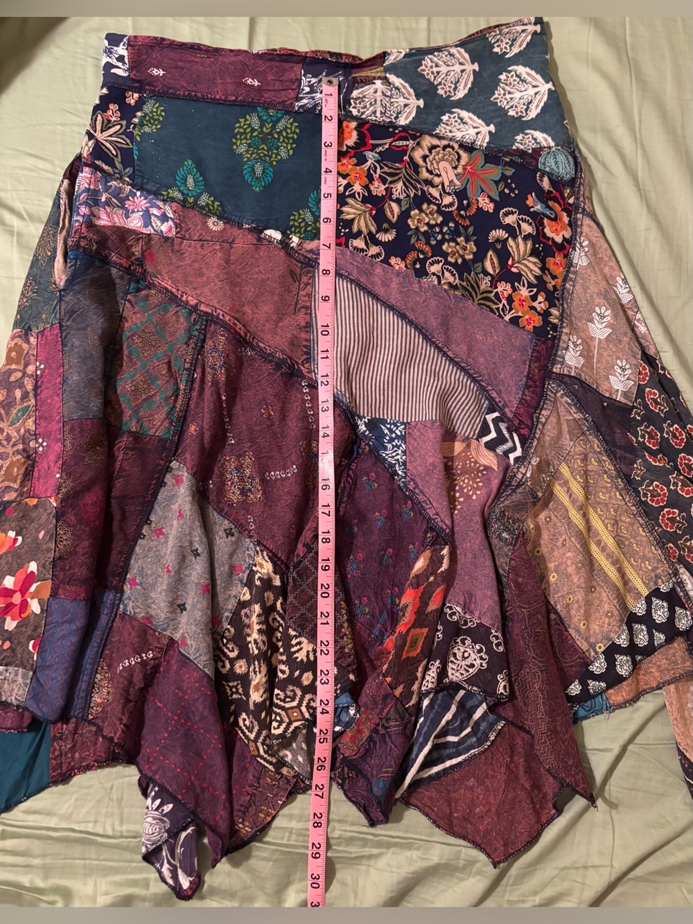 Jaded Gypsy Bohemian Patchwork Handkerchief Hem Midi Skirt w/ Pockets Sz L/XL